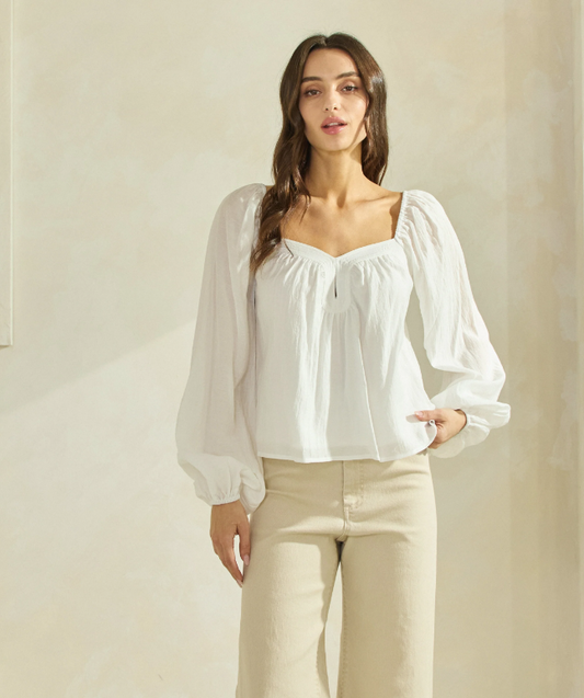Heart Neck Woven Top