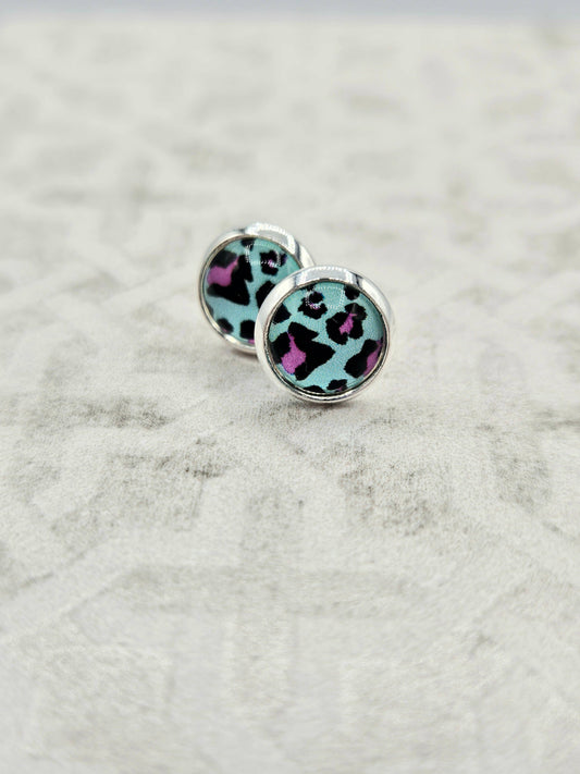 Blue/Pink Cheetah Studs