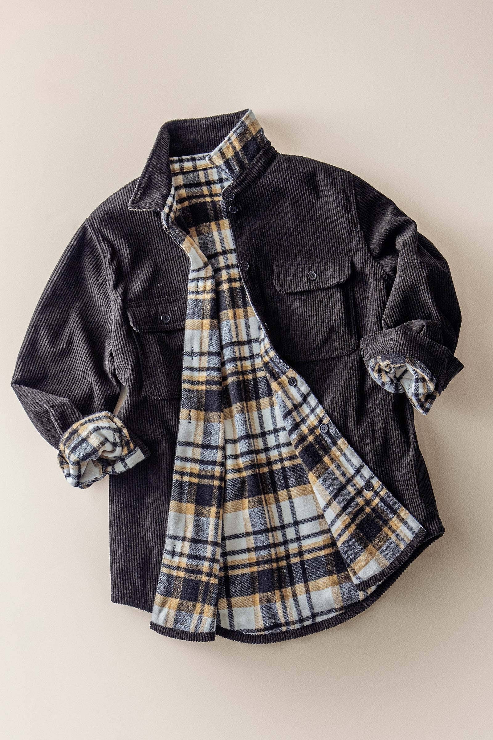 Flannel-Lined Corduroy Shacket - Threads Boutique