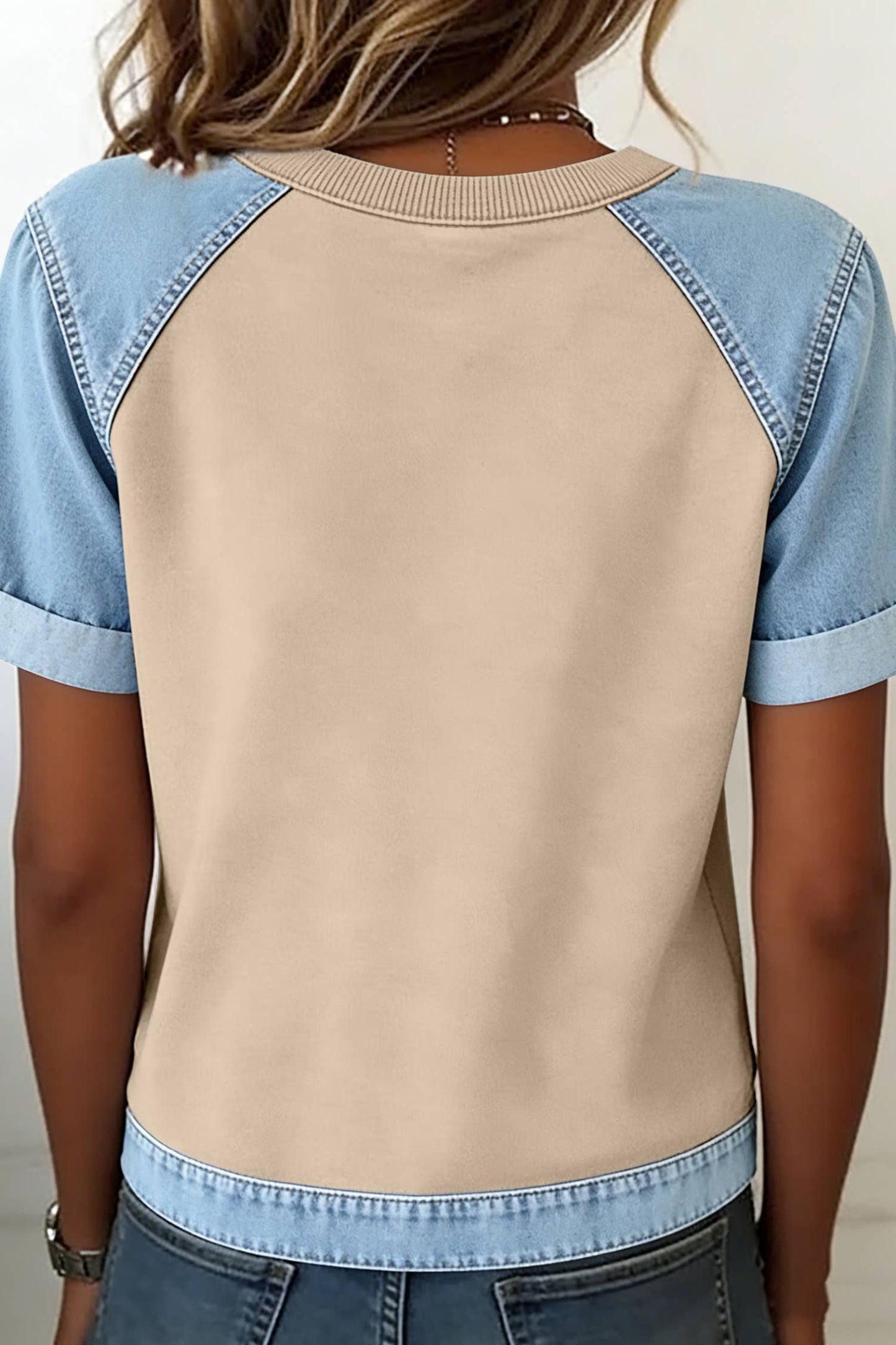 Denim Color Block Top