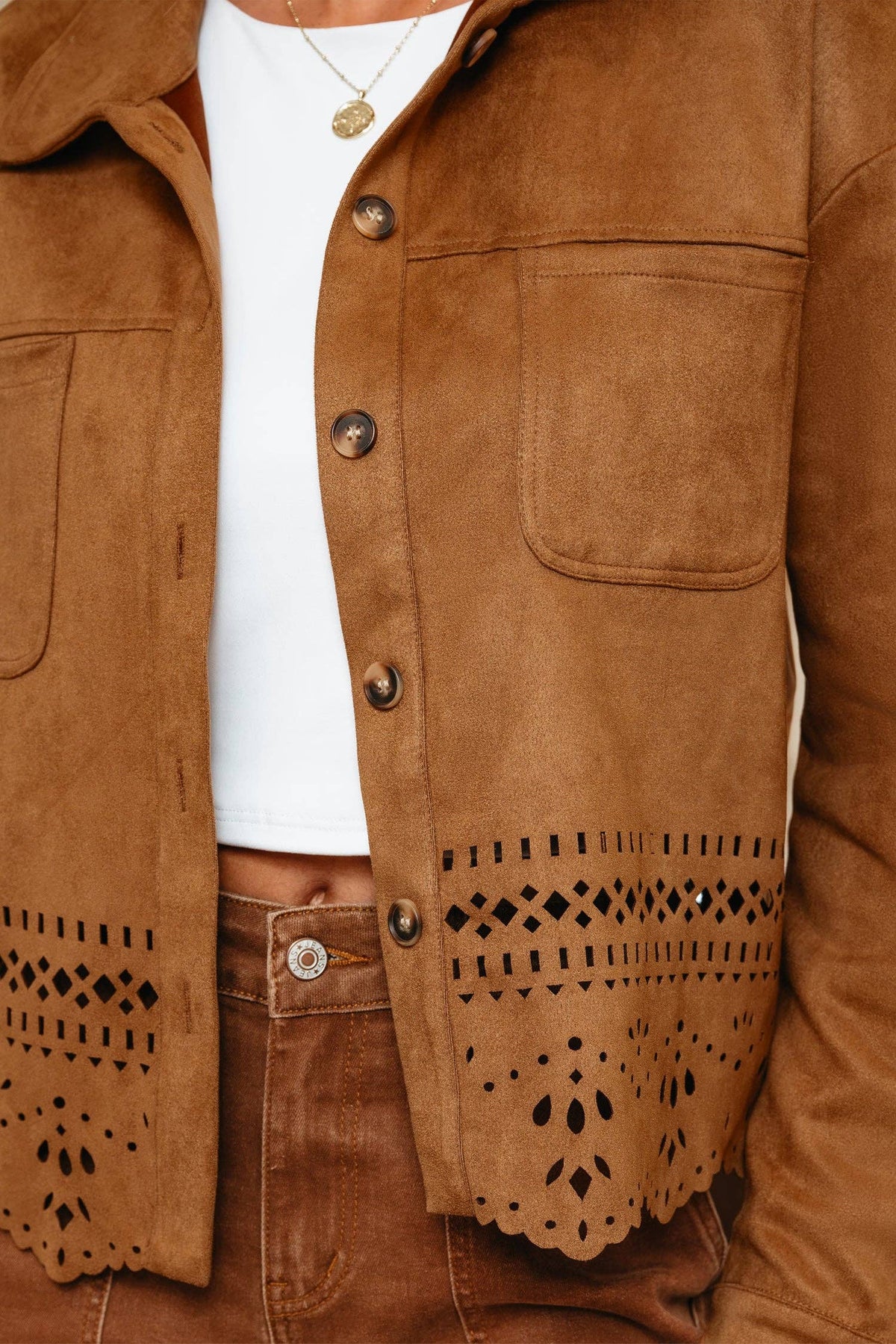 Faux Suede Hollowed Detail Jacket