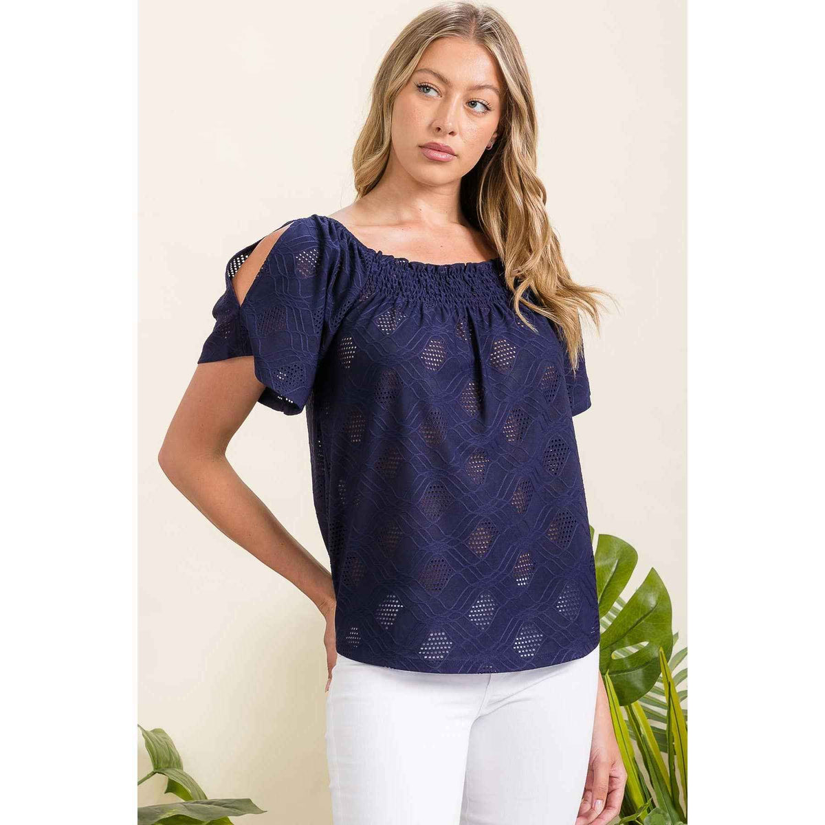 Perseption - EYELET COLD SHOULDER TOP