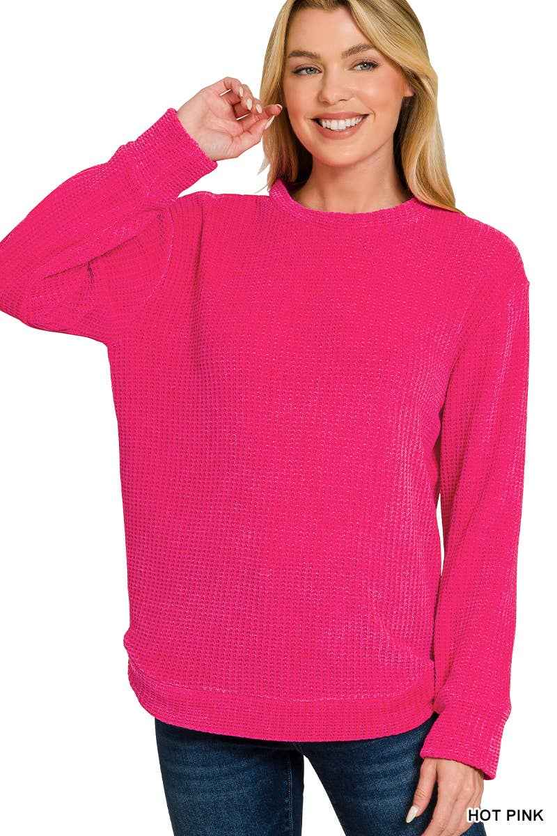Chenille Waffle Round Neck Sweater