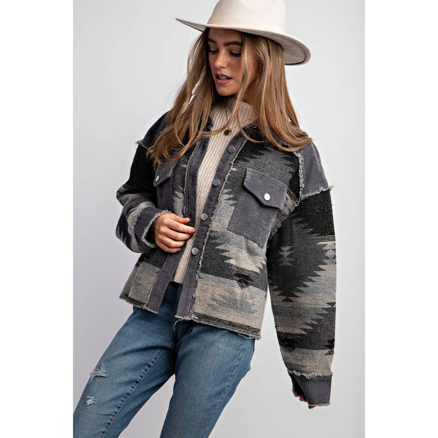 Tribal Pattern Colorblock Shacket