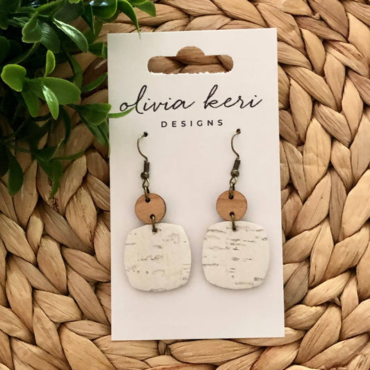 Nora - White Birch Leather Earrings