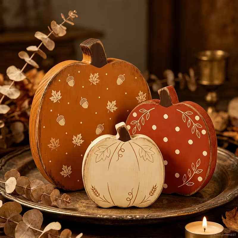 Rustic Wooden Pumpkin Decor Set of 3