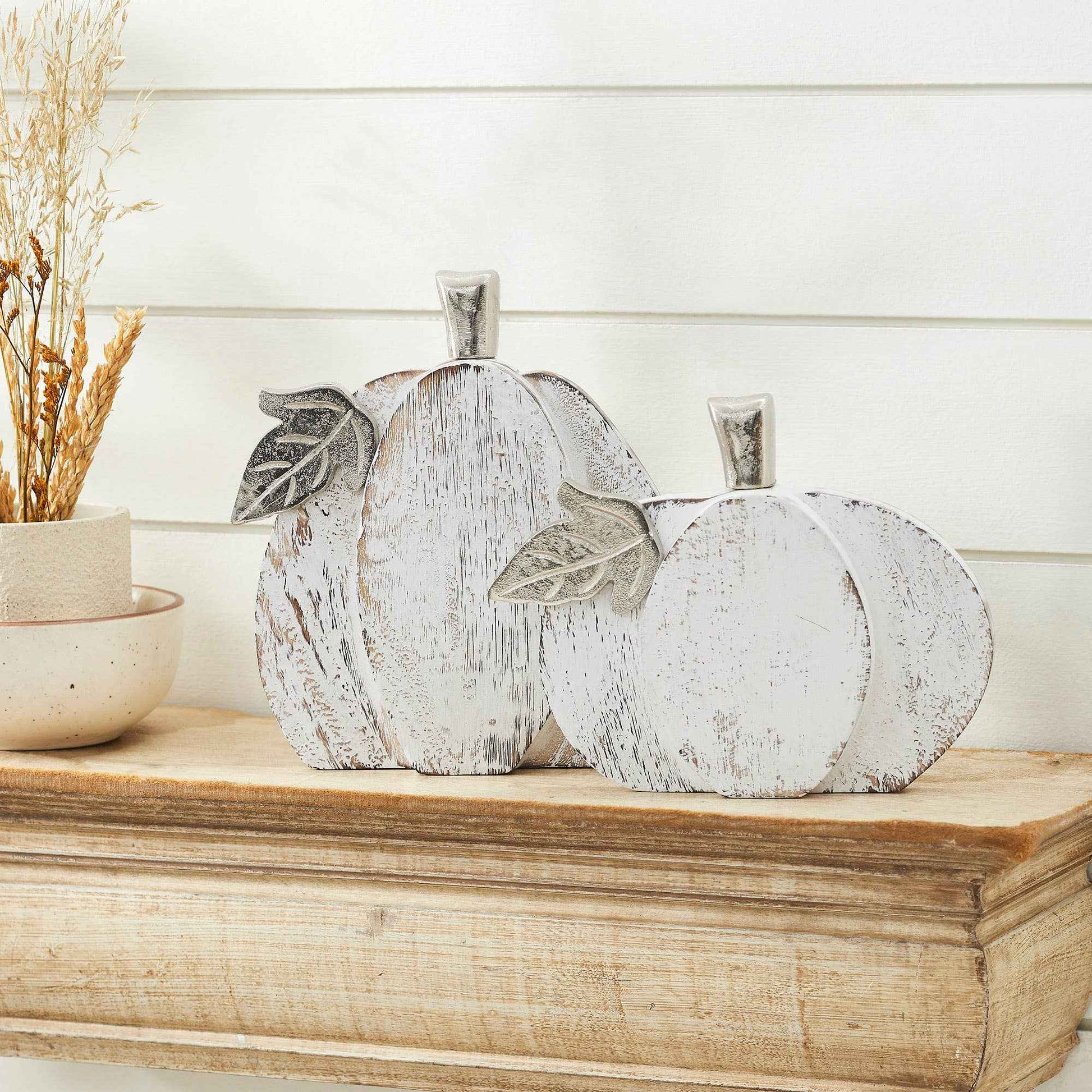 Whitewashed Wood Pumpkin Set | Rustic Fall Home Decor