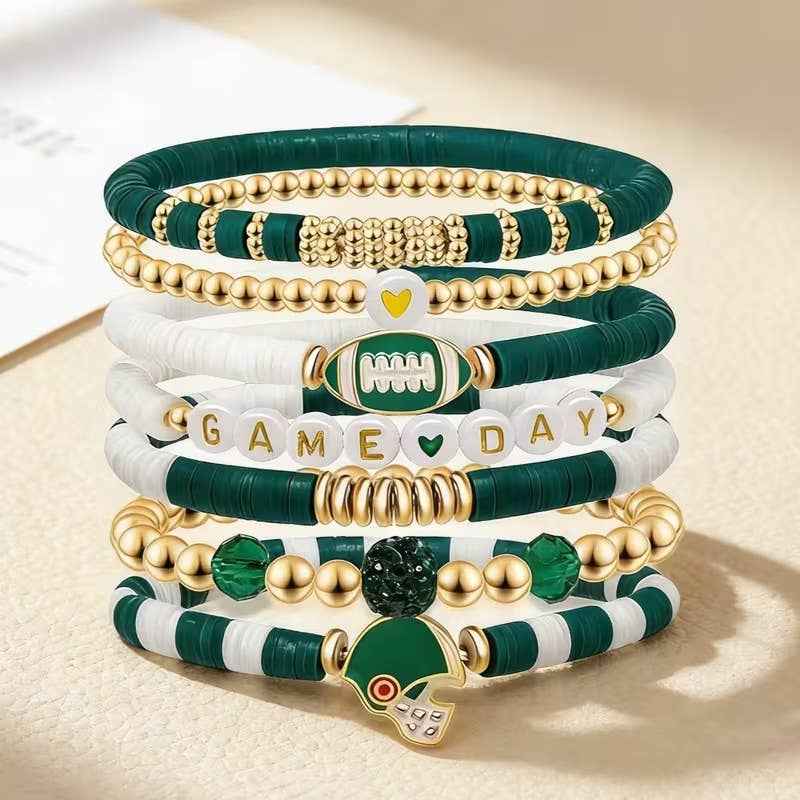 Green White and Gold Game Day Set of Bracelets