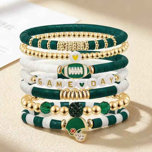 Green White and Gold Game Day Set of Bracelets