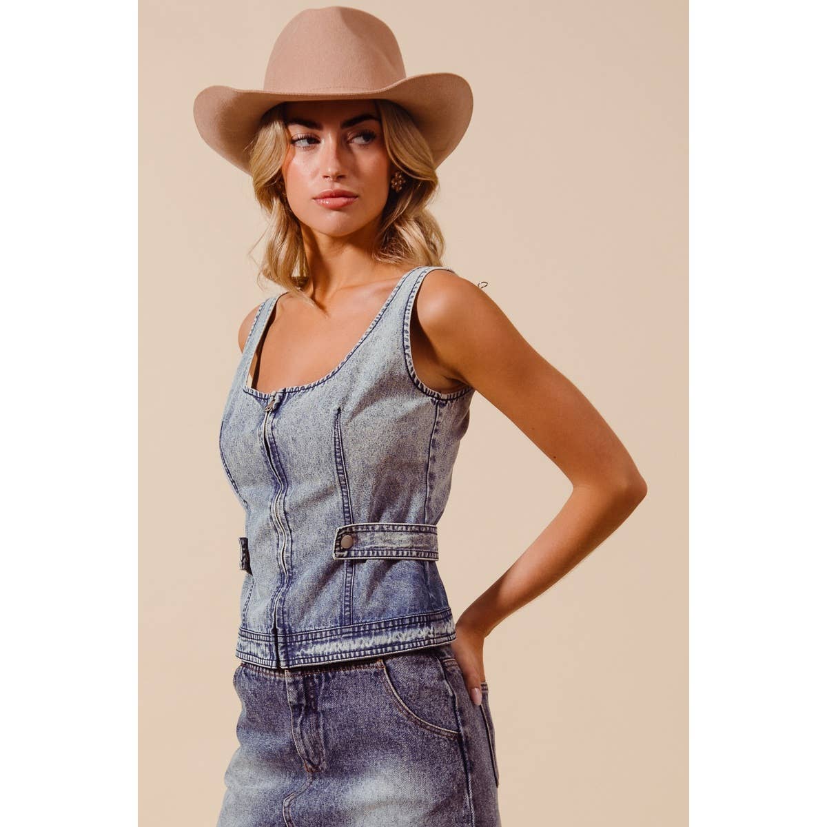 Zip Up Denim Tank