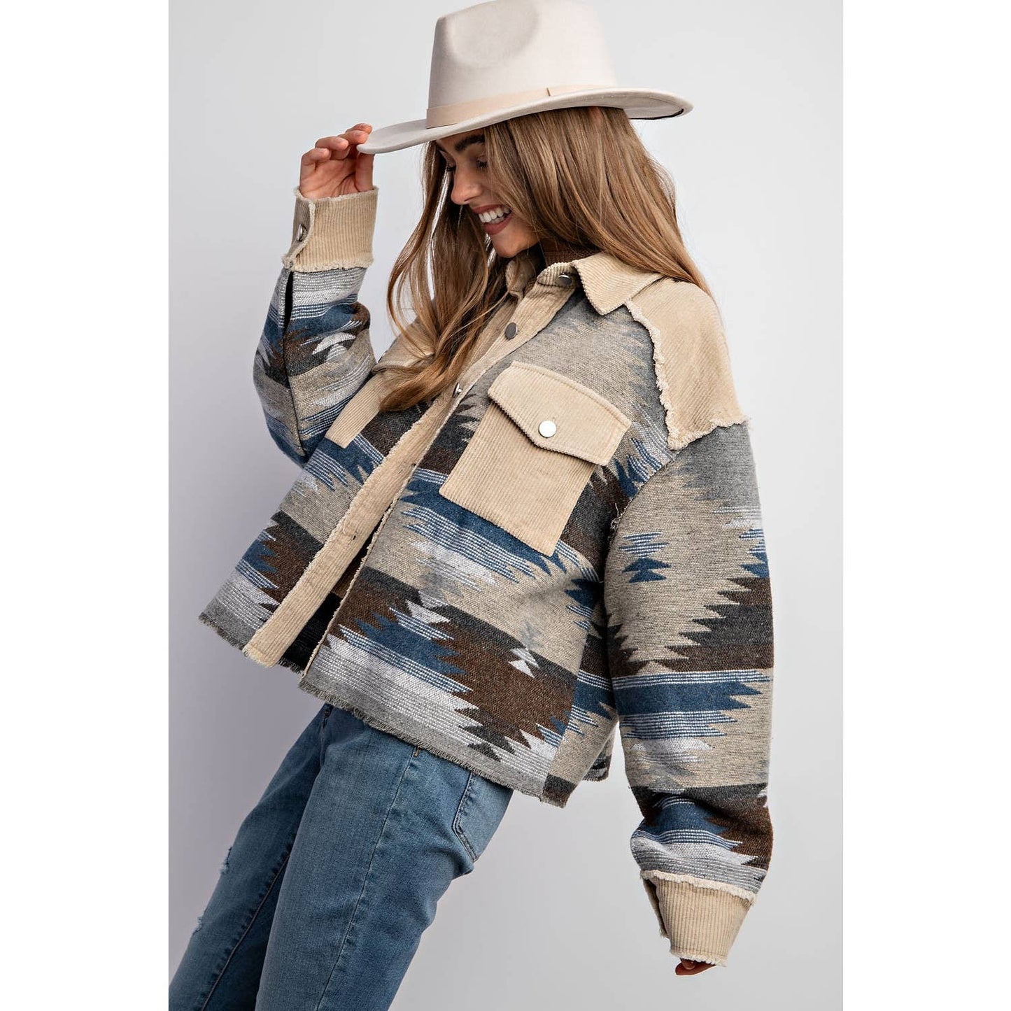 Tribal Pattern Colorblock Shacket