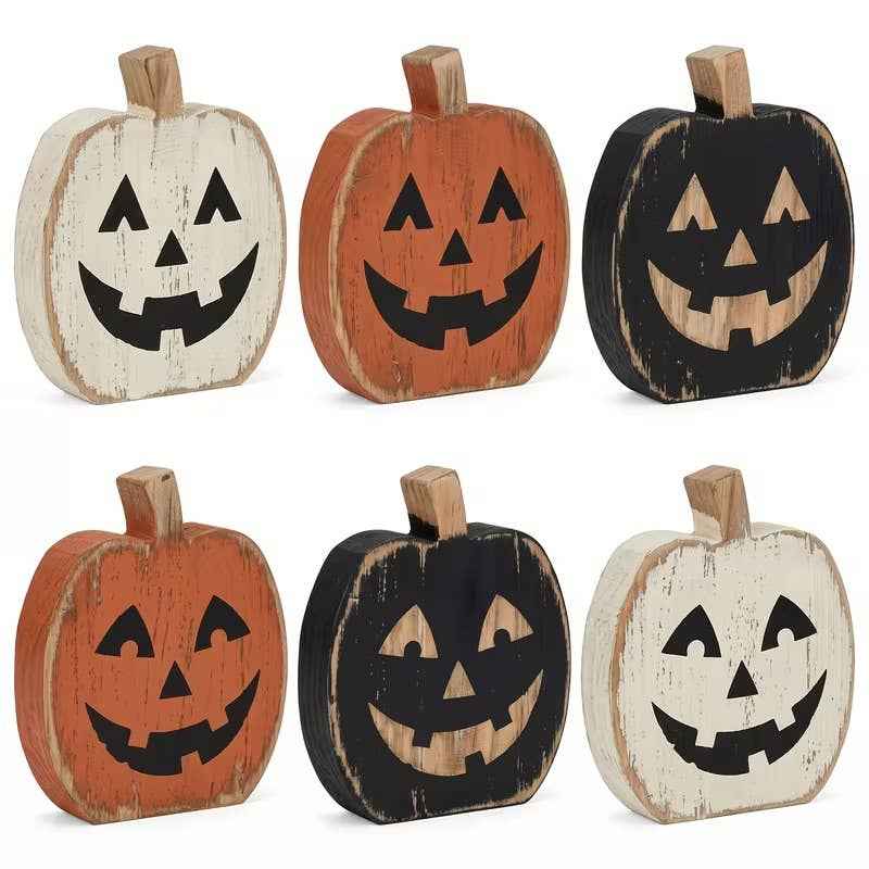 Rustic Wooden Pumpkin Halloween Decor Set of 6 Pumpkins