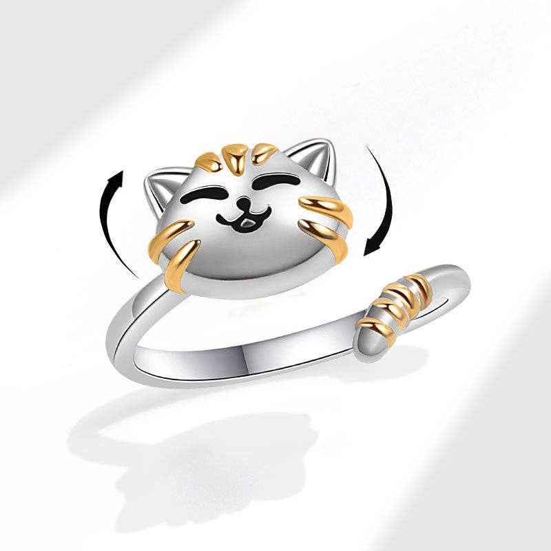 Perimade & Co. LLC - Dainty Cat Anxiety Fidget Spinner Band Ring in Solid Copper