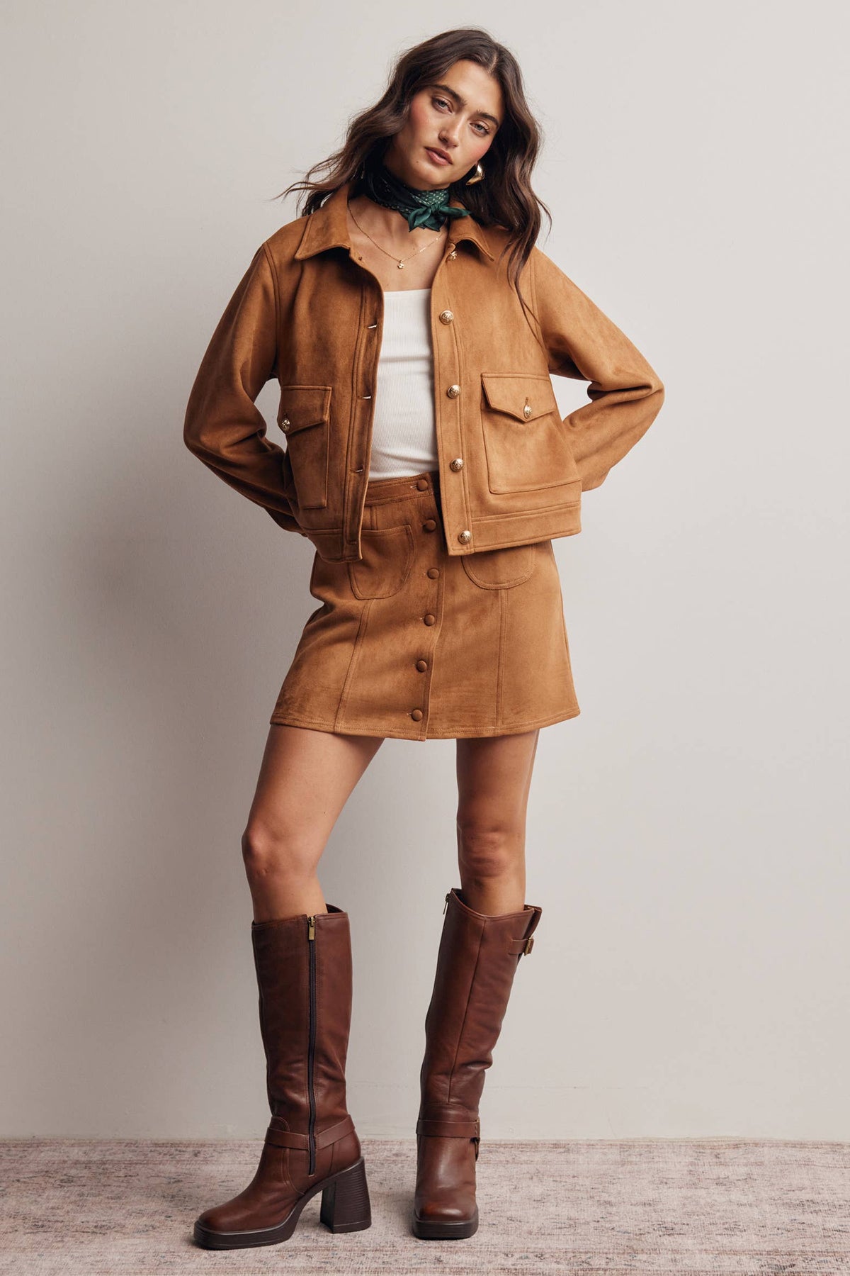 Maggie Suede Button Front Skirt