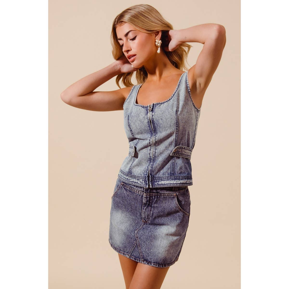 Zip Up Denim Tank