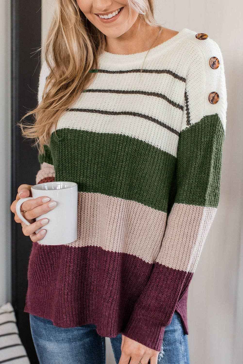 Bash Colorblock Colorblock Stripe Buttoned Sweater – Threads Boutique