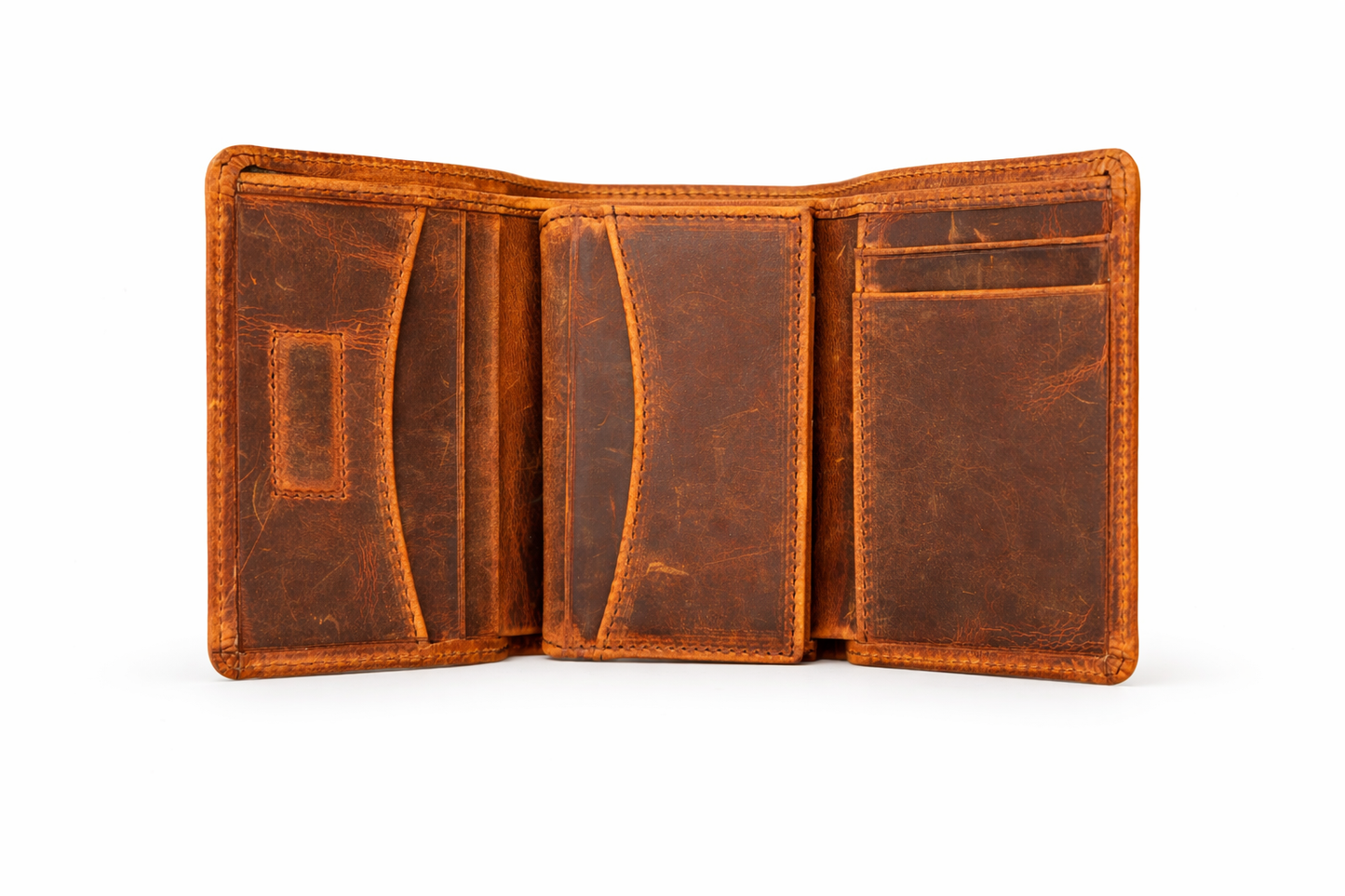 Grey Leather Trifold Wallet for Men