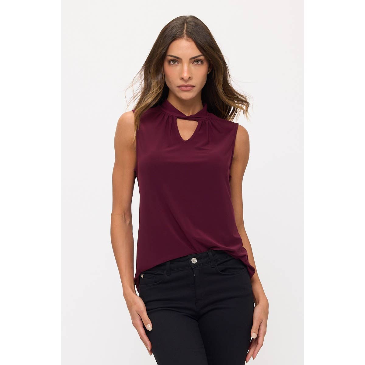 Keyhole Twist Mock Neck