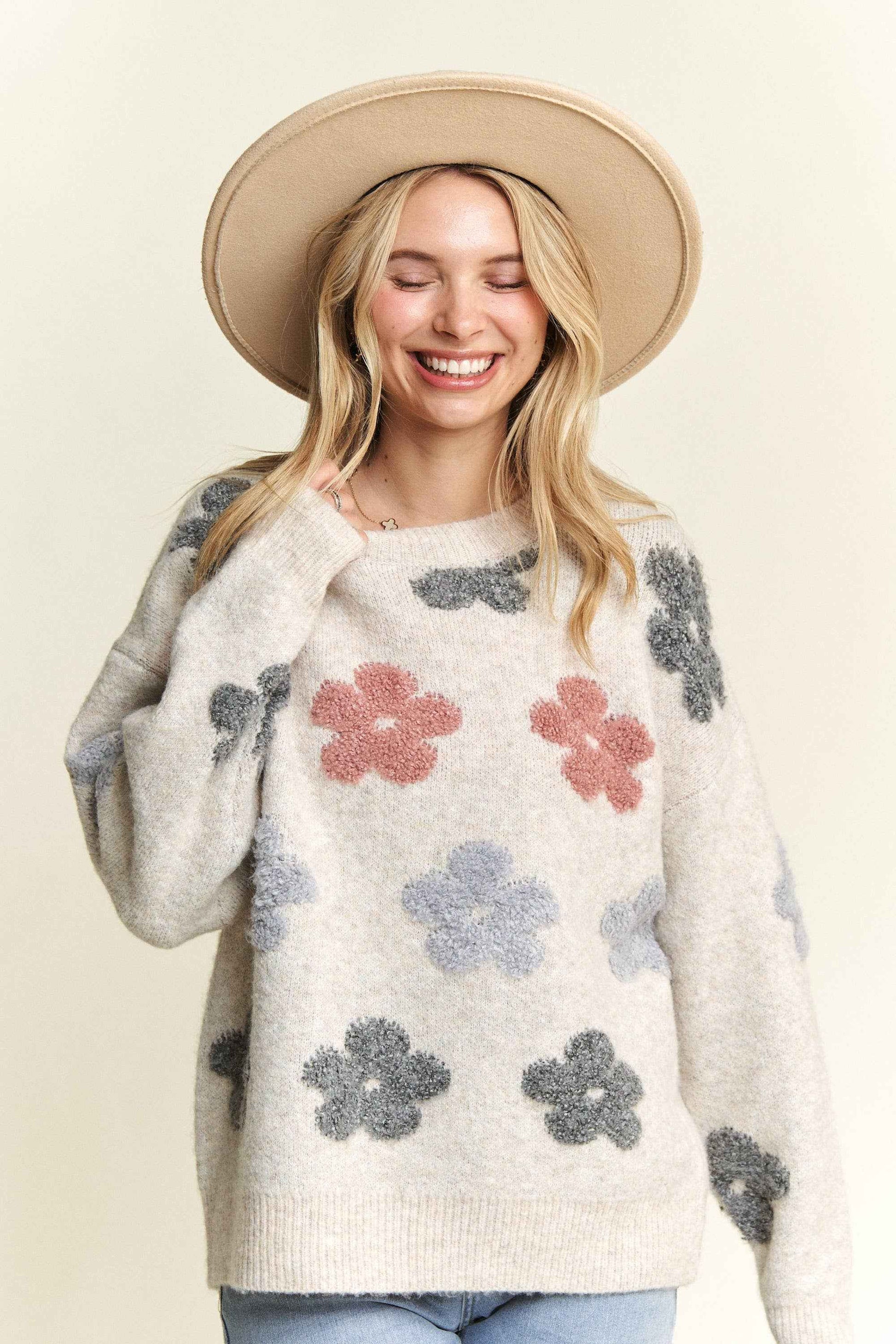 Madelyn - LESW3591X - PLUS PUFF FLOWER COMFY SWEATER