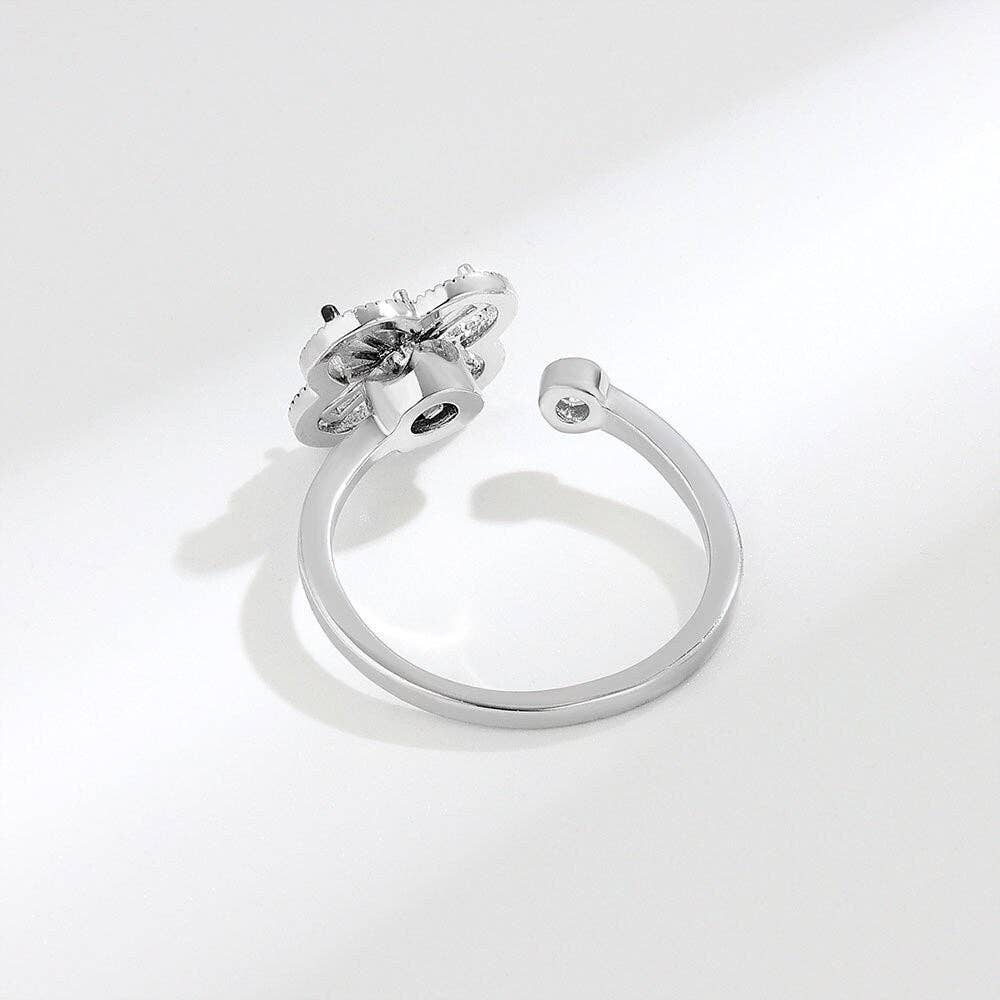 Four Leaf Clover Fidget Spinner Ring in 925 Sterling Silver