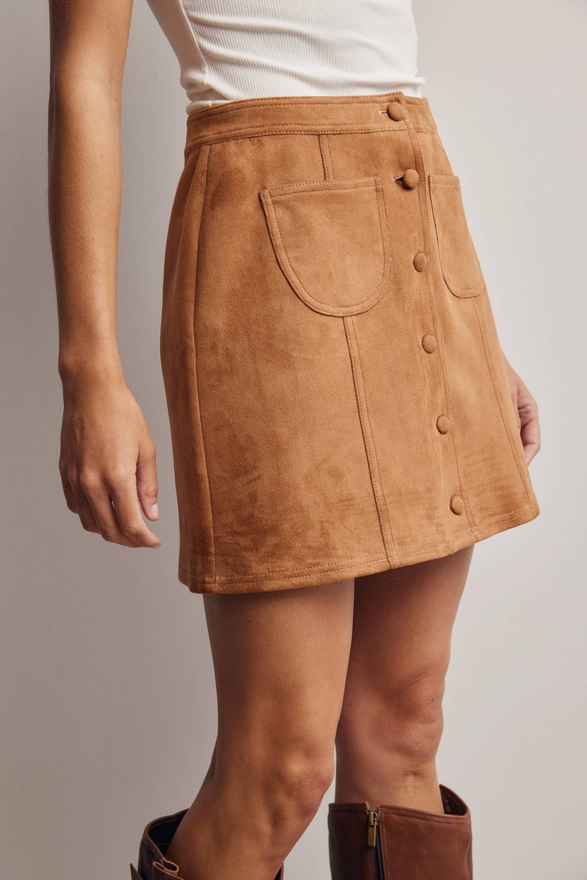 Maggie Suede Button Front Skirt