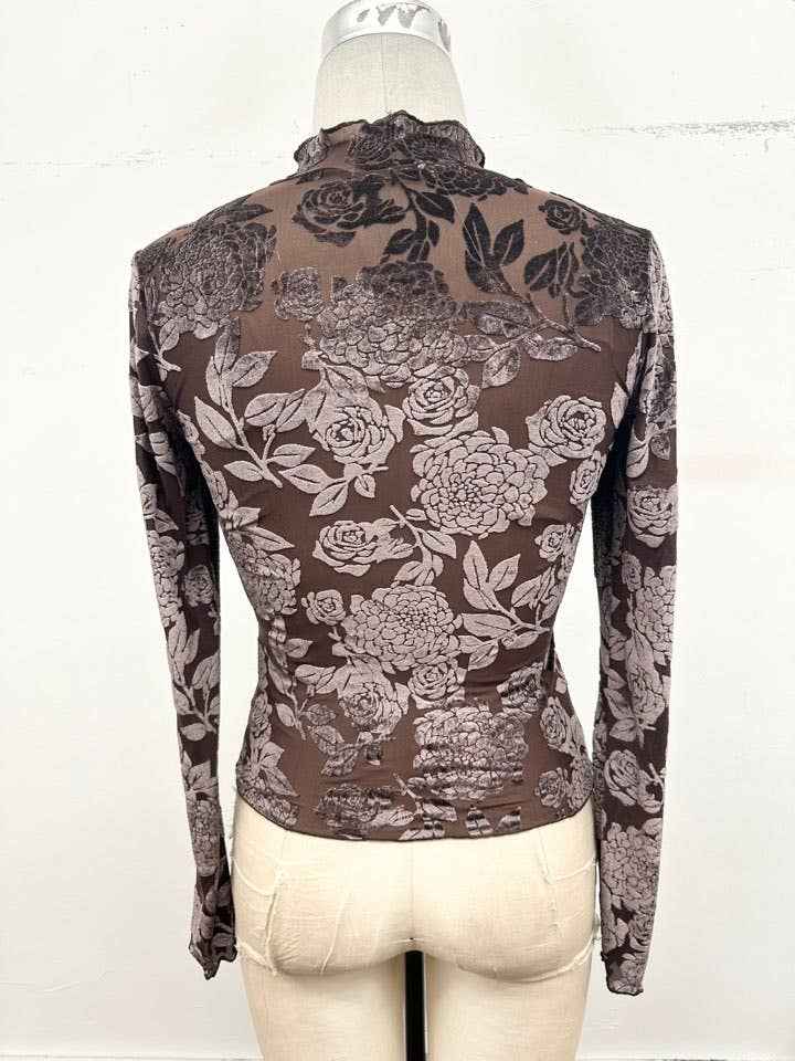 TIMING - Floral Mesh Mock Neck Top