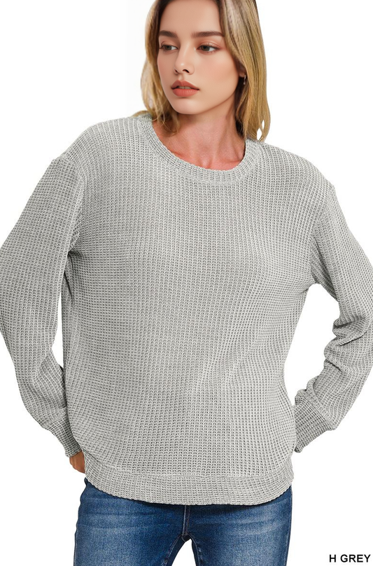Chenille Waffle Round Neck Sweater - Threads Boutique