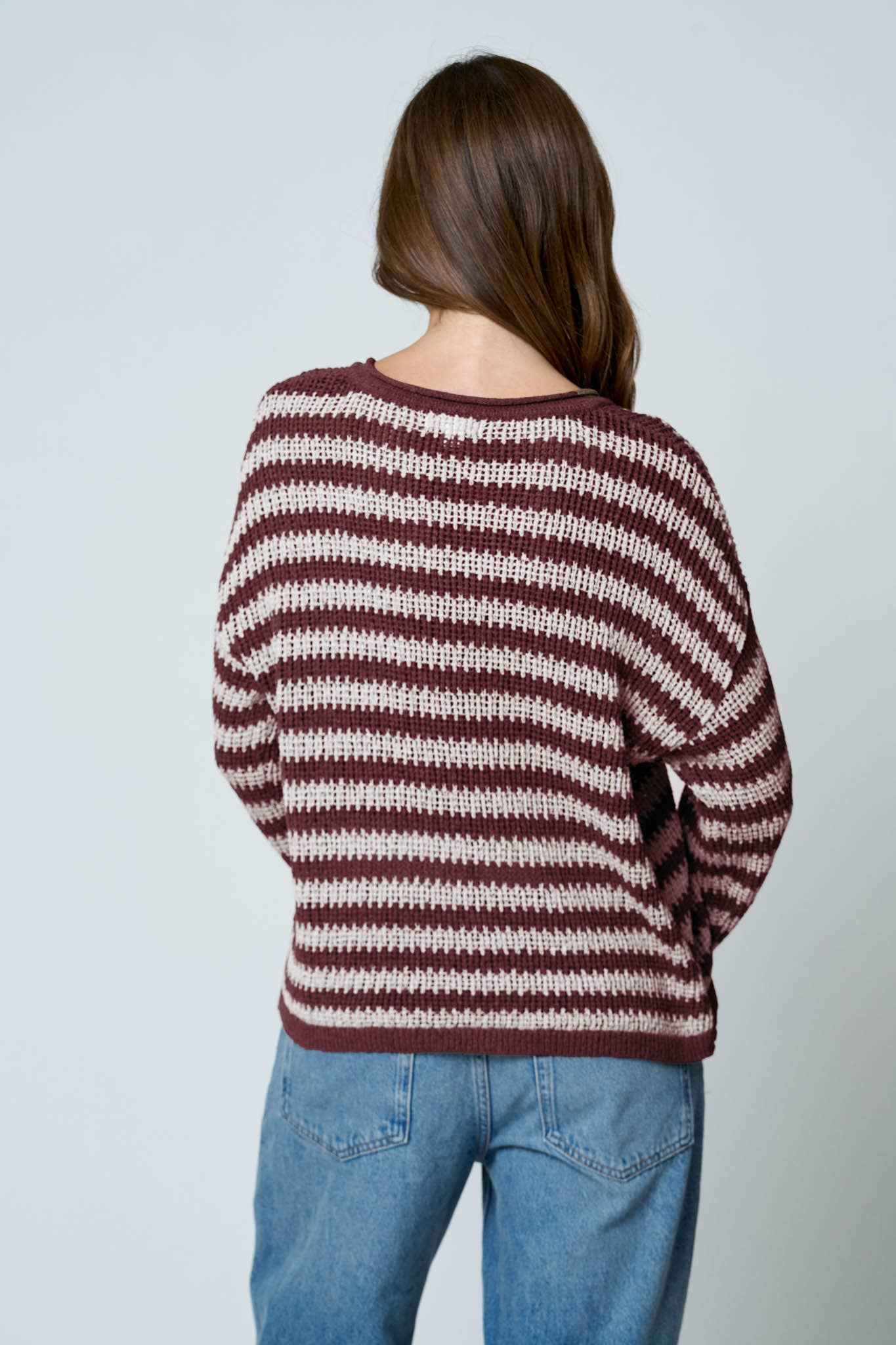 Stripe Raw Edge Sweater