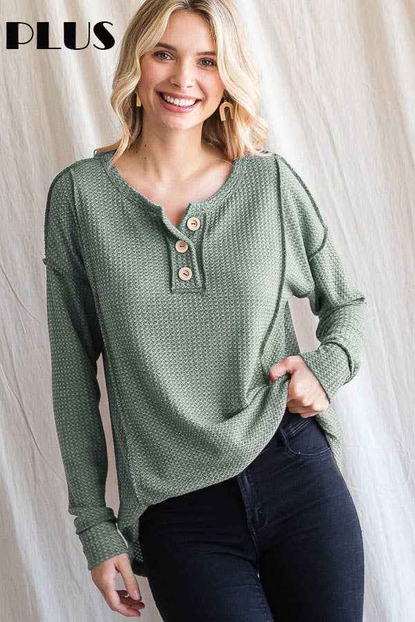 Waffle Knit Button Pullover