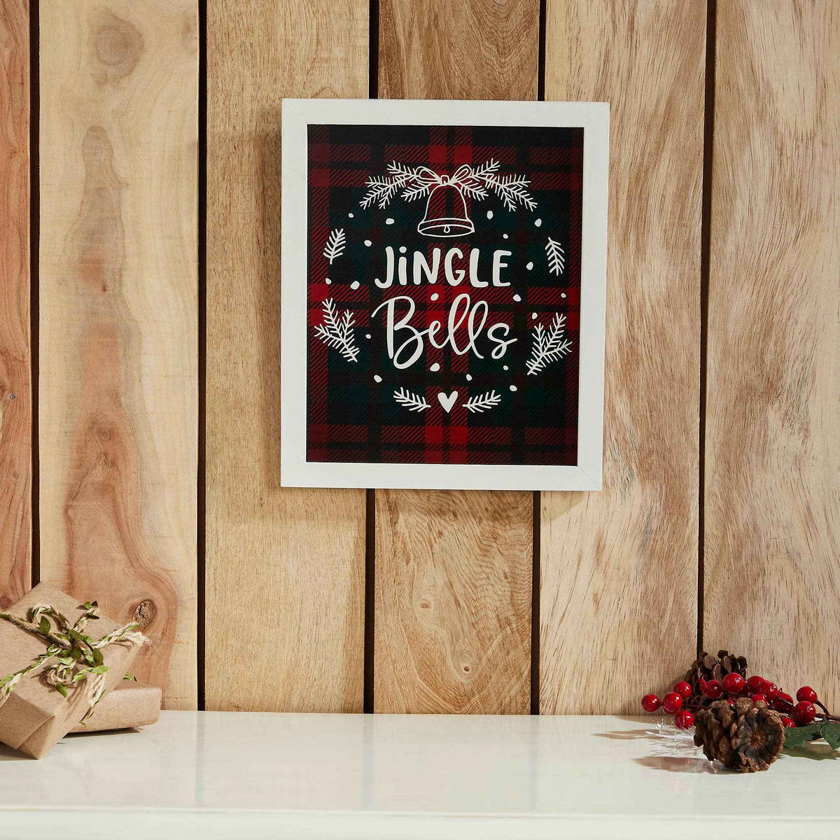 Jingle Bells Christmas Wreath Wall or Shelf Sign 12"