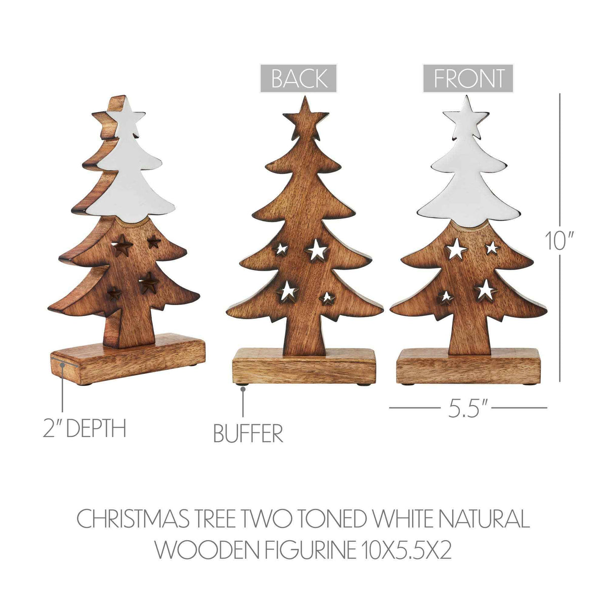 Christmas Tree Two-Toned White Wooden Figurine 10in