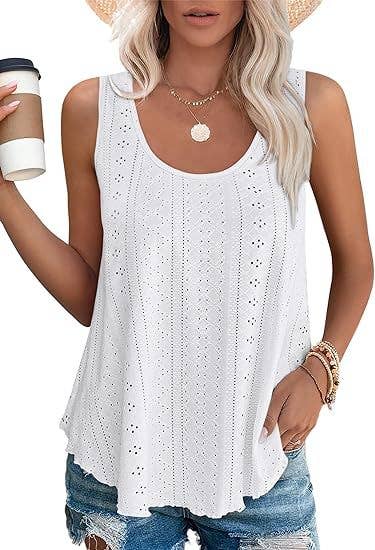 Eyelet basic loose overfit cozy summer tank top