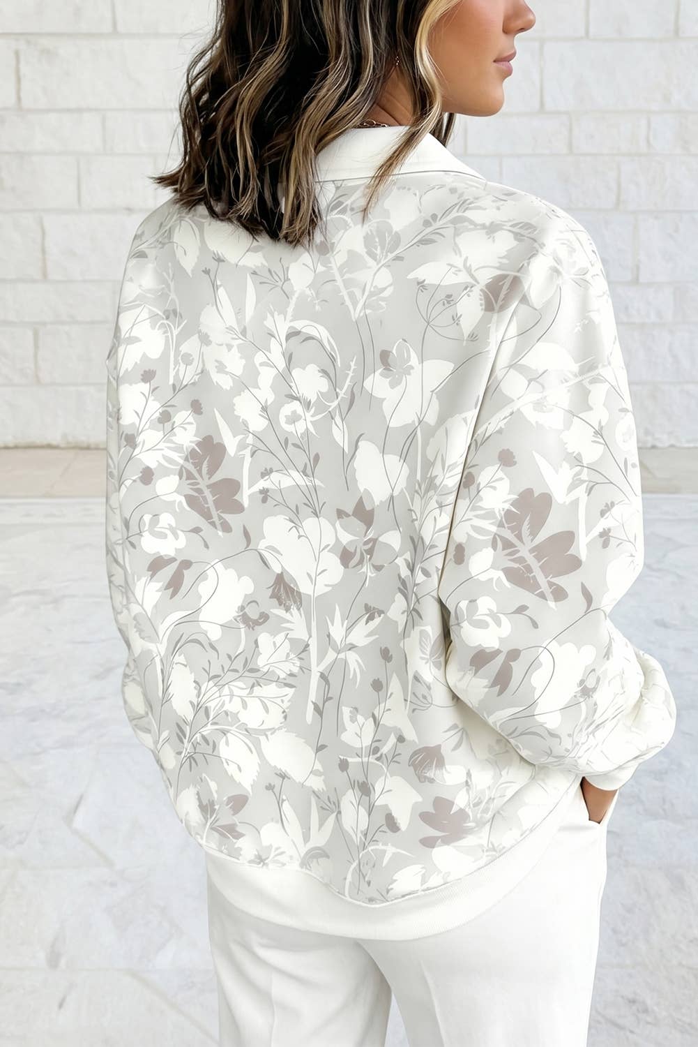 Floral Print Half Zip Sweatshirt