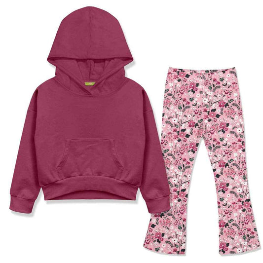 Millie Loves Lily - Girls Slate Rose Hoodie & Floral Fix Flare Leggings
