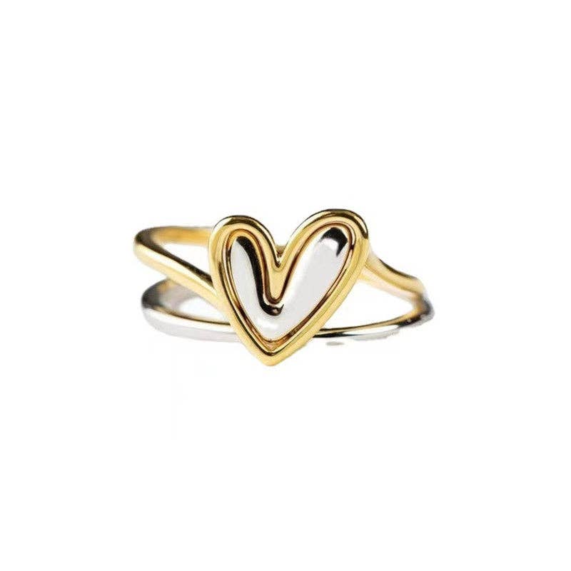 Small Irregular Two Tone Heart Stacking Ring in Solid Copper