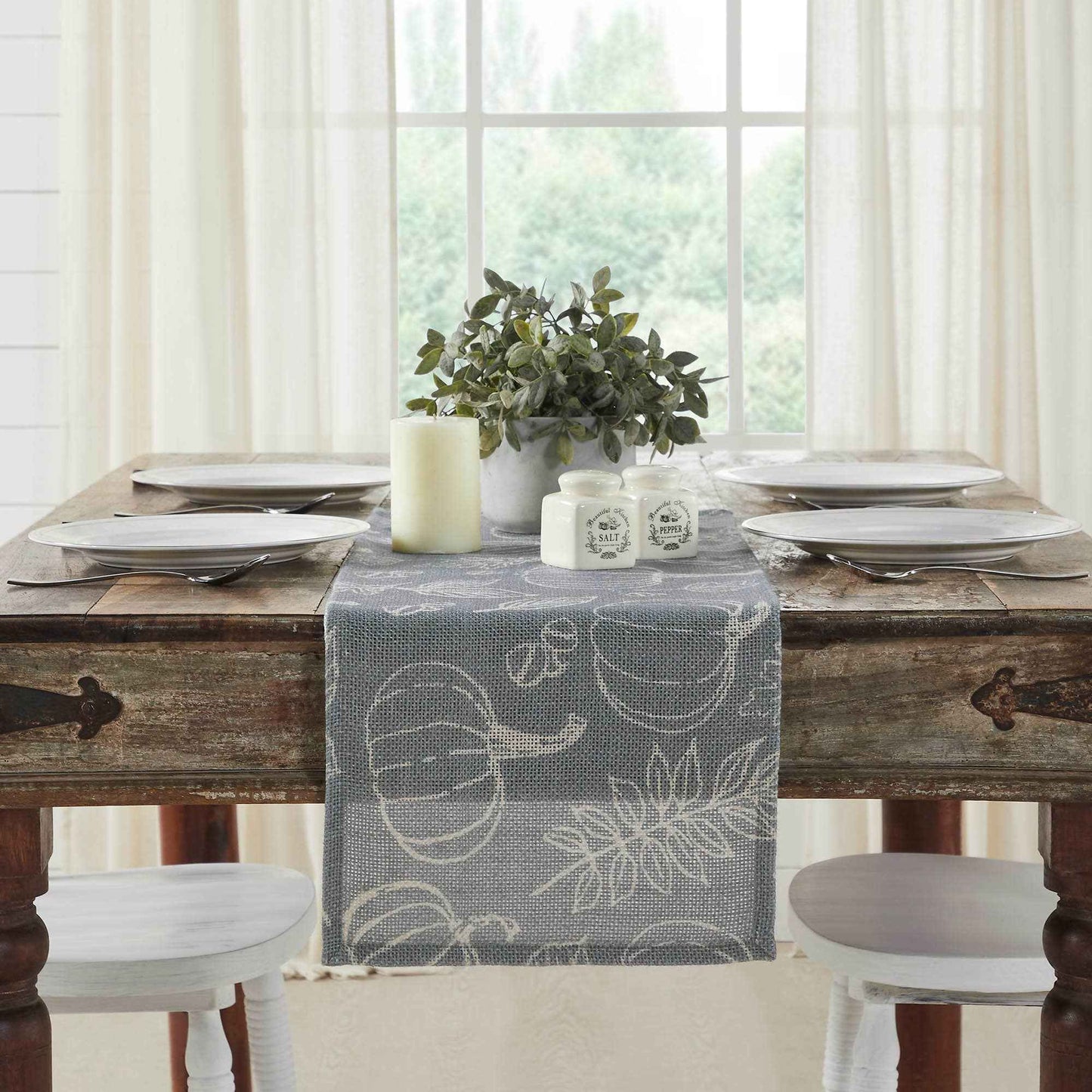 Grey Pumpkin Table Runner Fall Farmhouse Decor 12x36