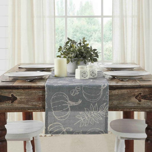 Grey Pumpkin Table Runner Fall Farmhouse Decor 12x36