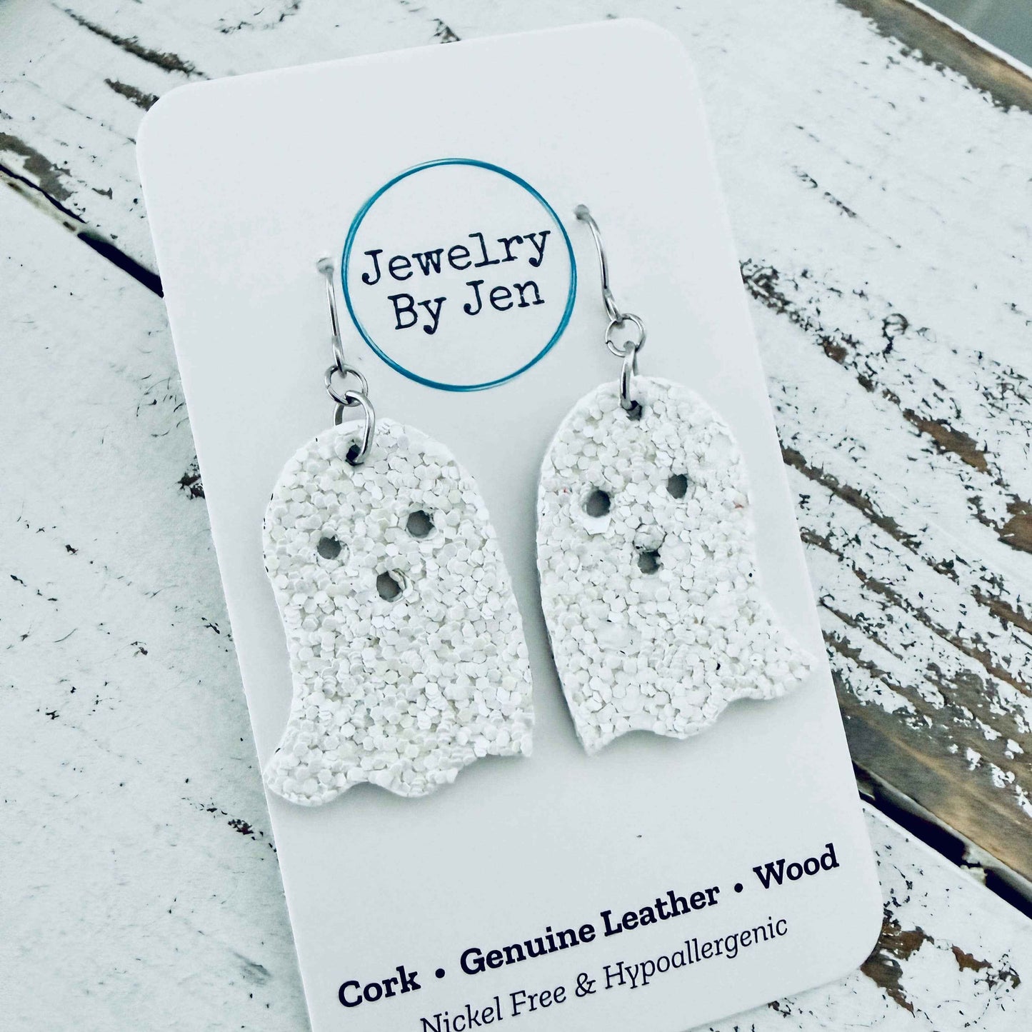 Jewelry By Jen - Ghost Earrings: White Glitter