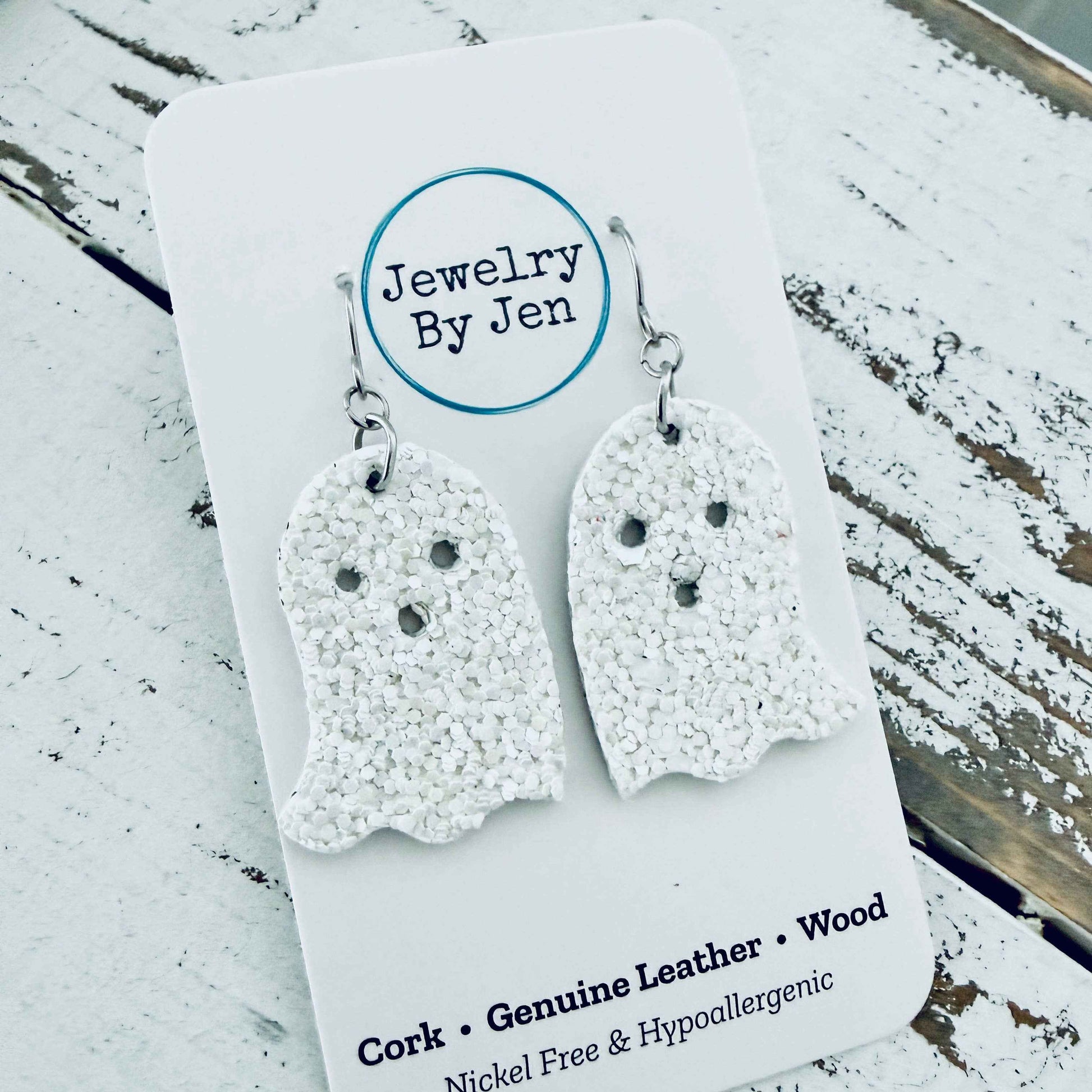 Jewelry By Jen - Ghost Earrings: White Glitter