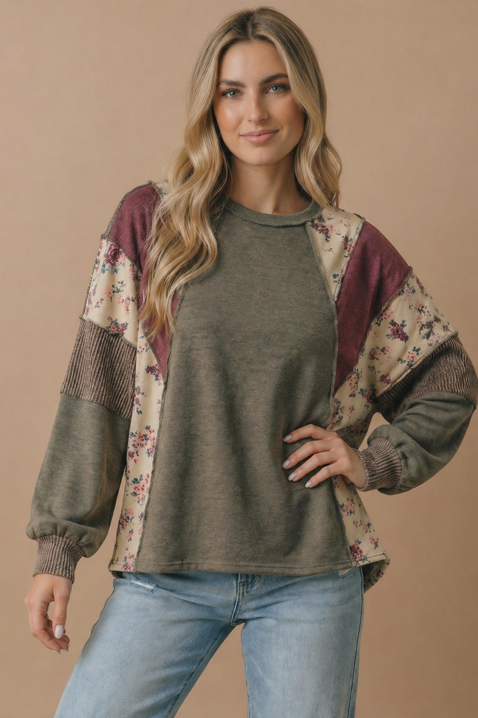 Mixed Media Patchwork Pullover Top