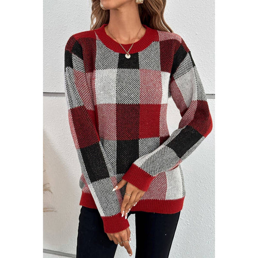 Cozy Plaid Knit Pullover