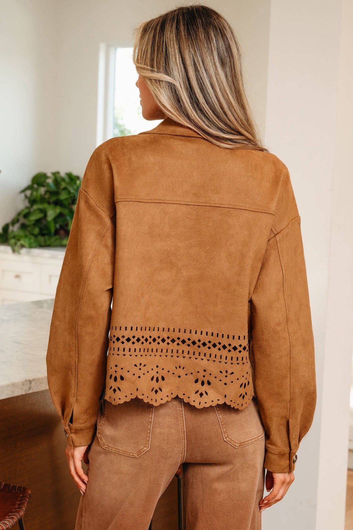 Faux Suede Hollowed Detail Jacket