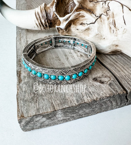 Western Texture Stretch Bracelet - Turquosie Beads