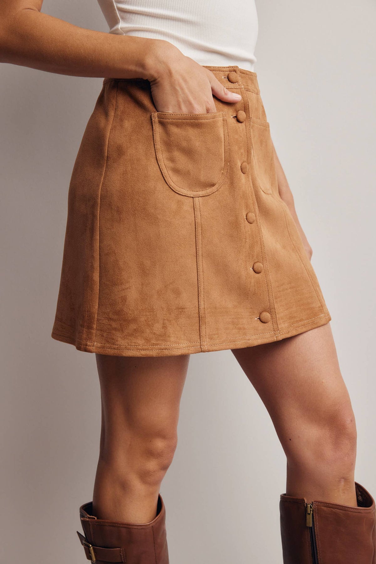 Maggie Suede Button Front Skirt