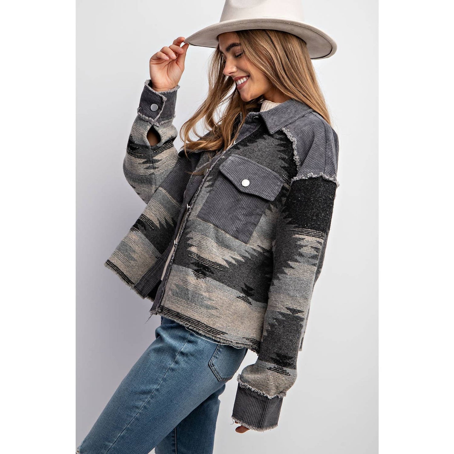 Tribal Pattern Colorblock Shacket