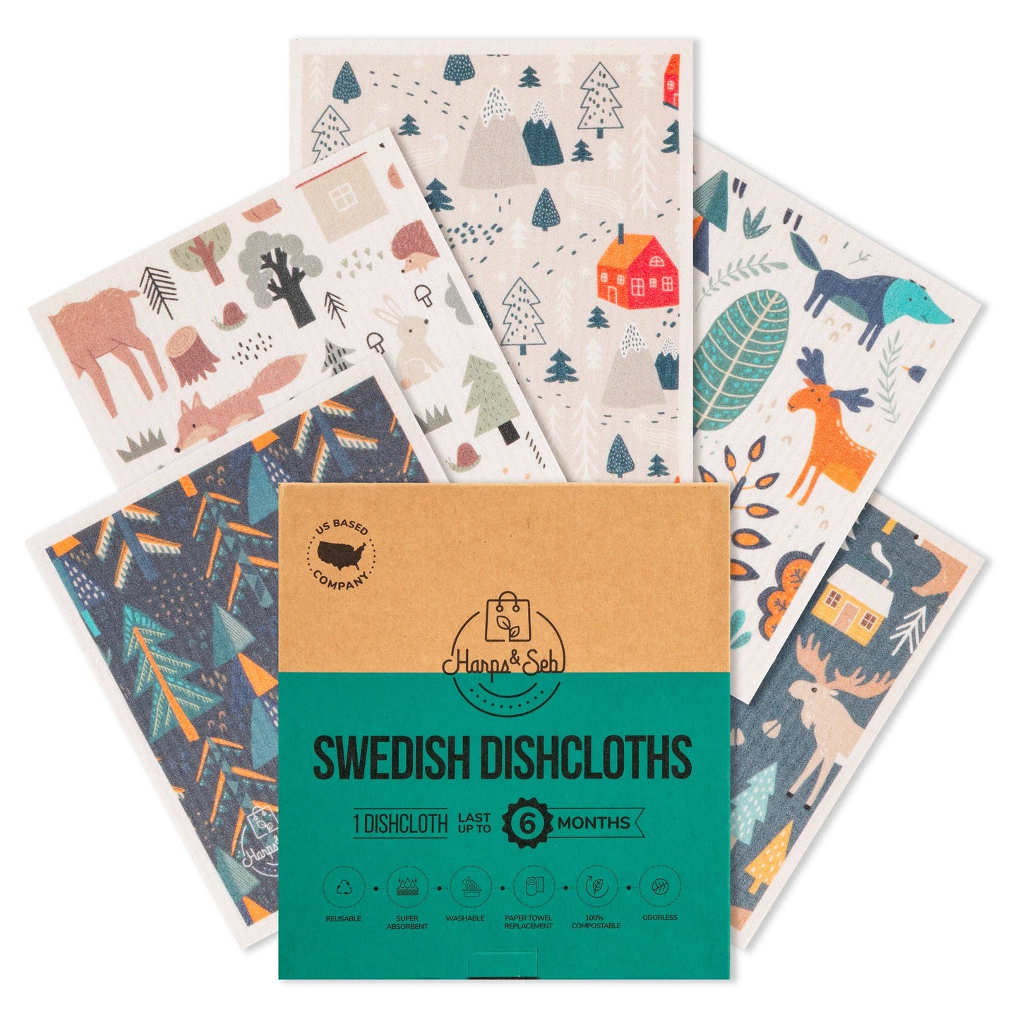 Harps & Seb Swedish Dishcloths - 5 Pack - Mystic Forest