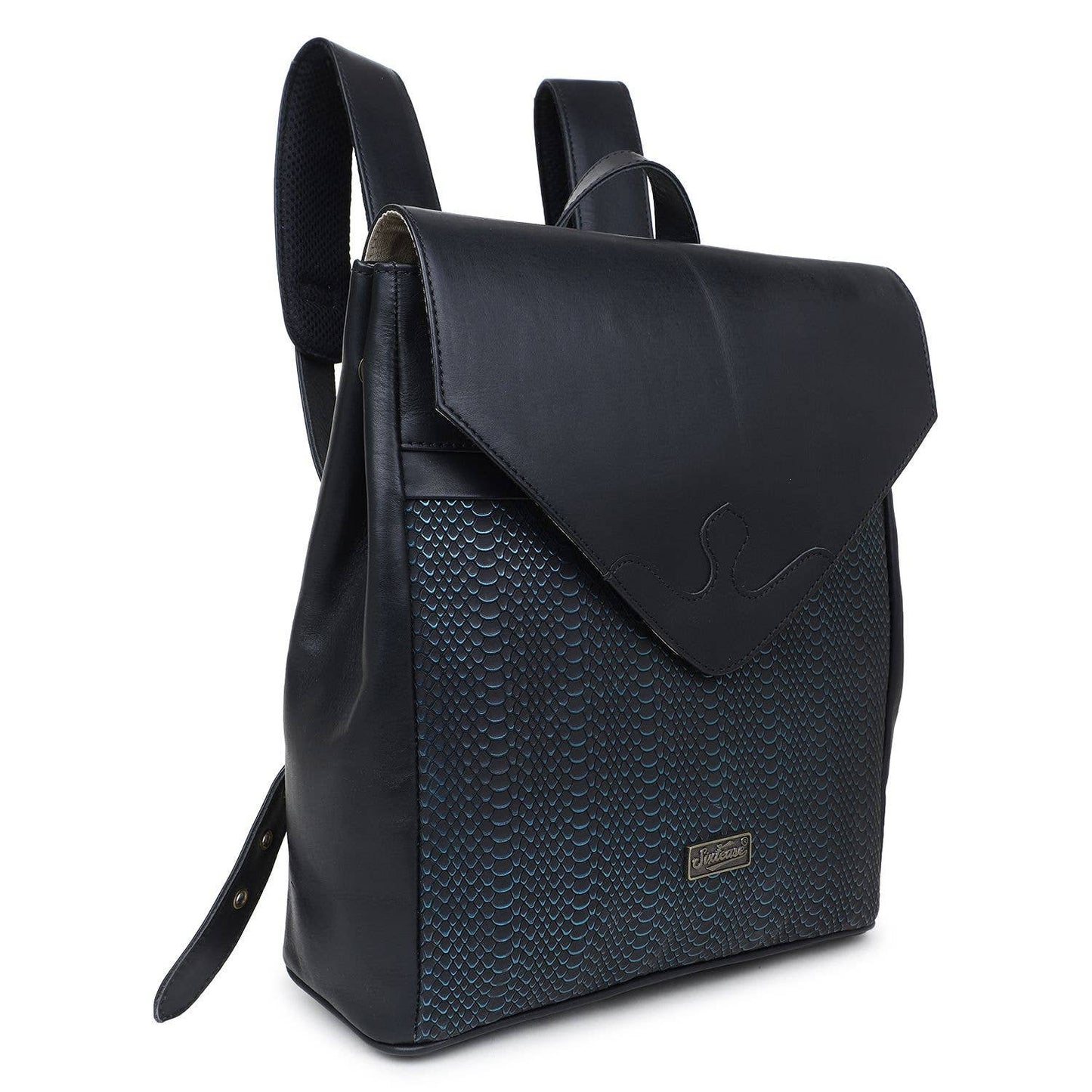 Leather Women's Backpack - Black Snake Texture