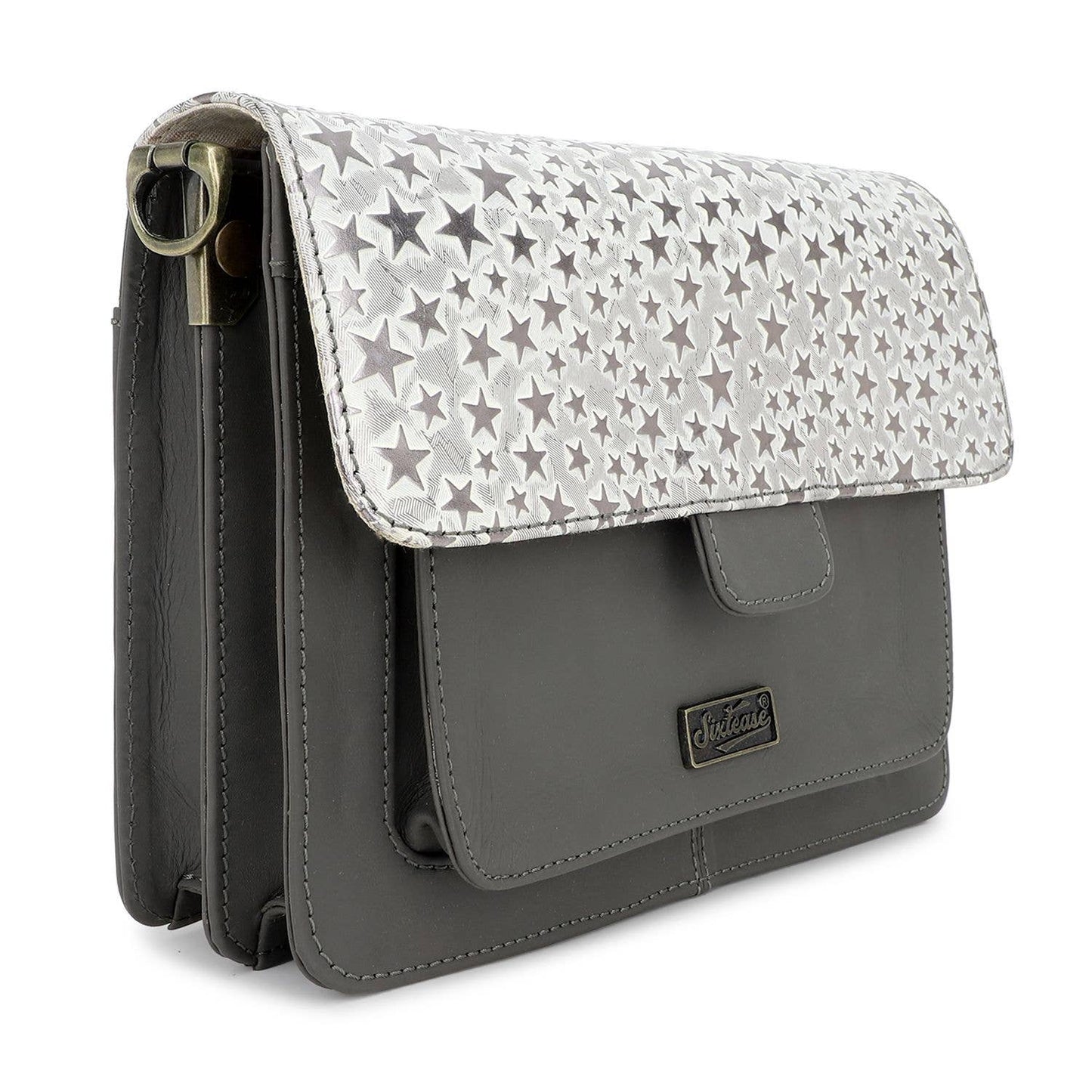 Leather Women's Crossbody - Dark Gray Stars