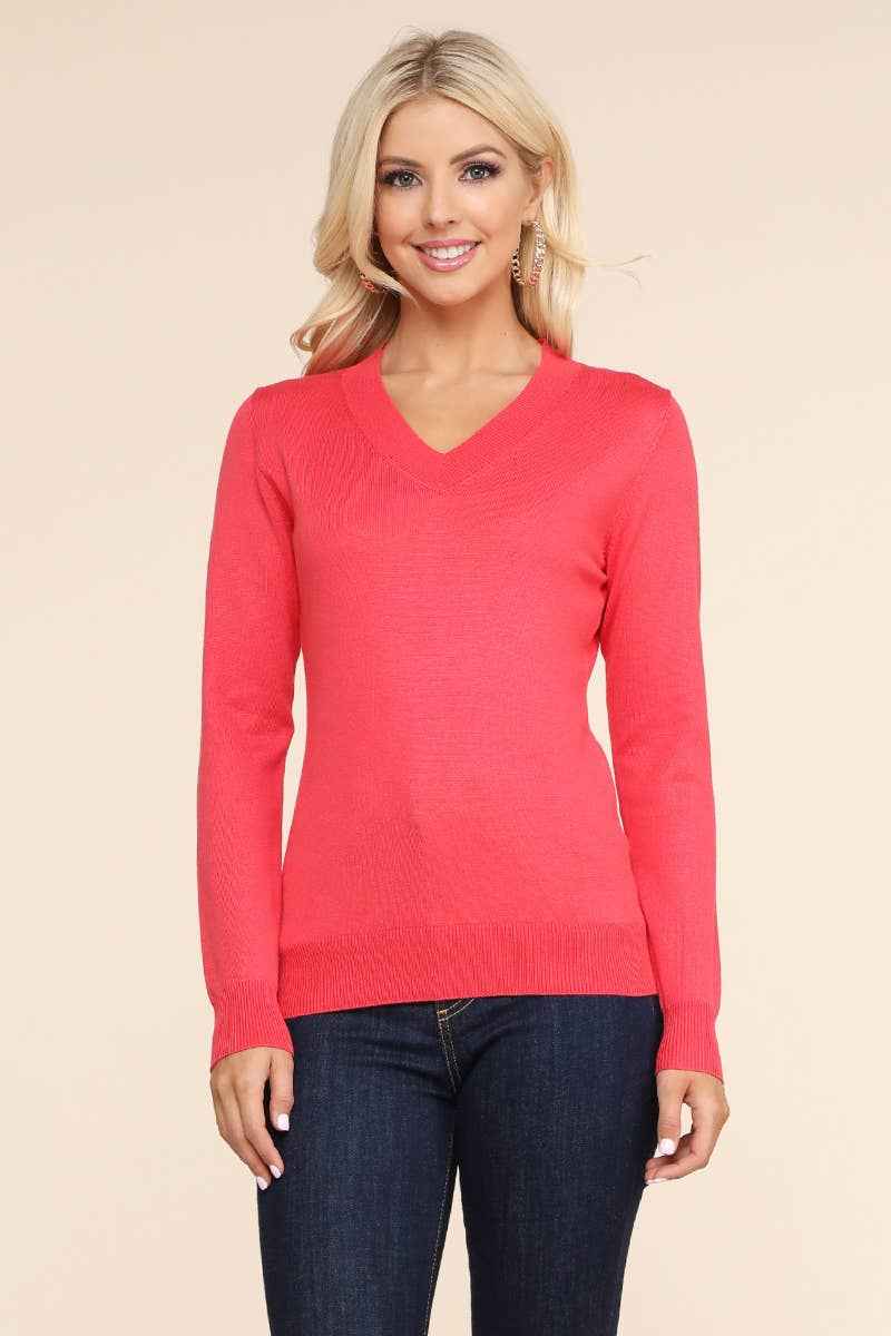 NINEXIS - AWOSWL284_Simple V-Neck Pullover Soft Knit Sweater