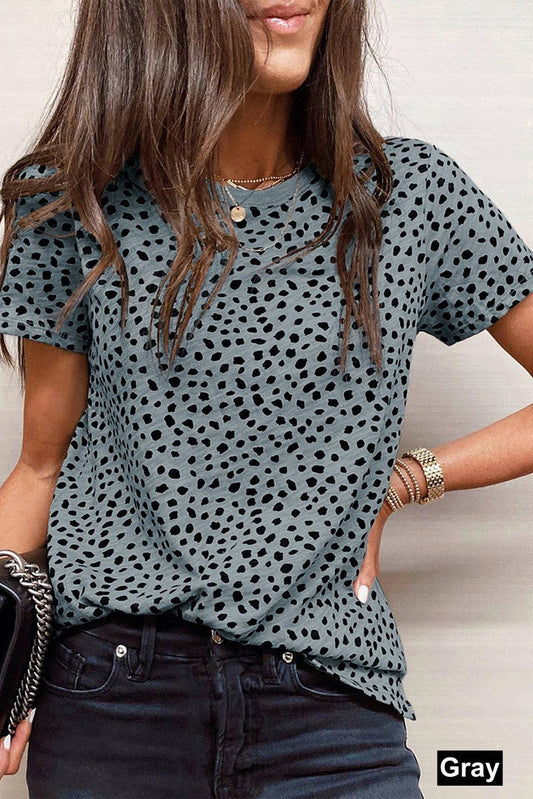 Leopard Print Short Sleeve Spotted Tee T Shirt Top